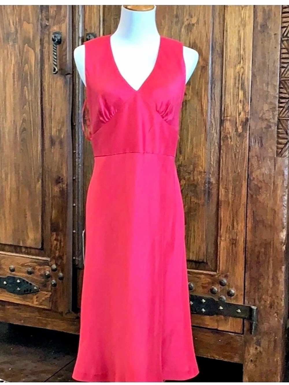 Ann Taylor Fuchsia V-Neck Midi Silk Dress Size 12 NWT